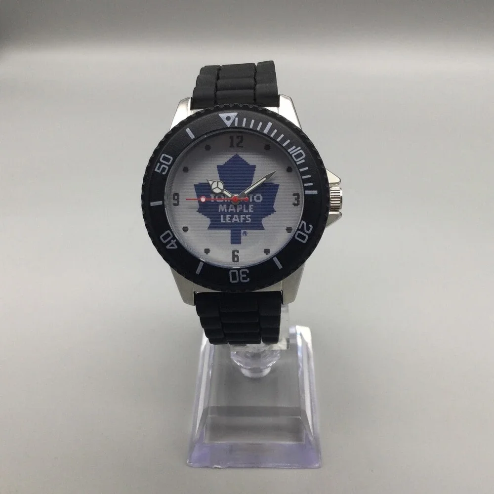NHL Toronto Maple Leafs Mens Watch 42mm White Dial Black Silicone New Battery